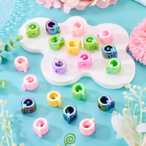 Beadthoven 20pcs Big Letter Q Beads Large Hole Bubble Alphabet Acrylic Beads Charm Iridescent Plastic Q Shape Loose Chunky Spacers for Jewelry Making Bracelet Necklace Keychains Shoelaces Crafts - color: Q