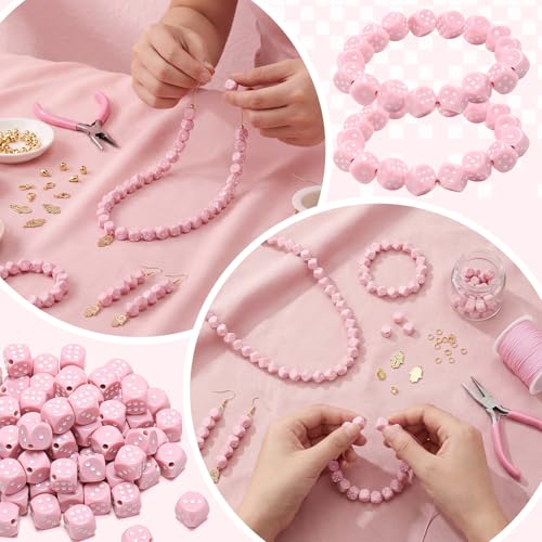 Ferreve 90 Piece Acrylic Dice Beads 10mm Dice Beads Bulk, Casino Games Birthday Party Supplies, Jewelry Making, Bracelet Necklaces Lanyard DIY Handicrafts (Pink) - color: Pink