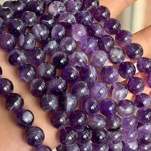 MJDCB Natural Dreamy Amethyst Beads Round Stone Beads DIY Loose Beads for Jewelry Making Beads 15" (10mm) - color: Dreamy Amethyst, size: 10mm