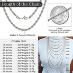 Twist Chain Necklace - Stainless Steel Rope Jewelry for Men & Women - size: 24 Inches, style: 2.5 mm Wide