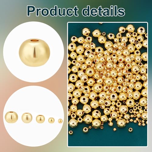 PH PandaHall 300pcs 18K Gold Plated Spacer Beads, 5 Sizes Smooth Long-Lasting Spacer Beads Metal Round Beads Brass Loose Beads for DIY Bracelet Necklace Earring Jewelry Making, 2/3/4/5/6mm - size: 2/3/4/5/6mm