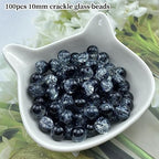 100pcs Crackle Glass Beads 10mm Round Crystal Glass Spacer Crafts Beads for Jewelry Making Necklace Bracelet Earrings DIY Crafts(Black) - color: Black, size: 10mm