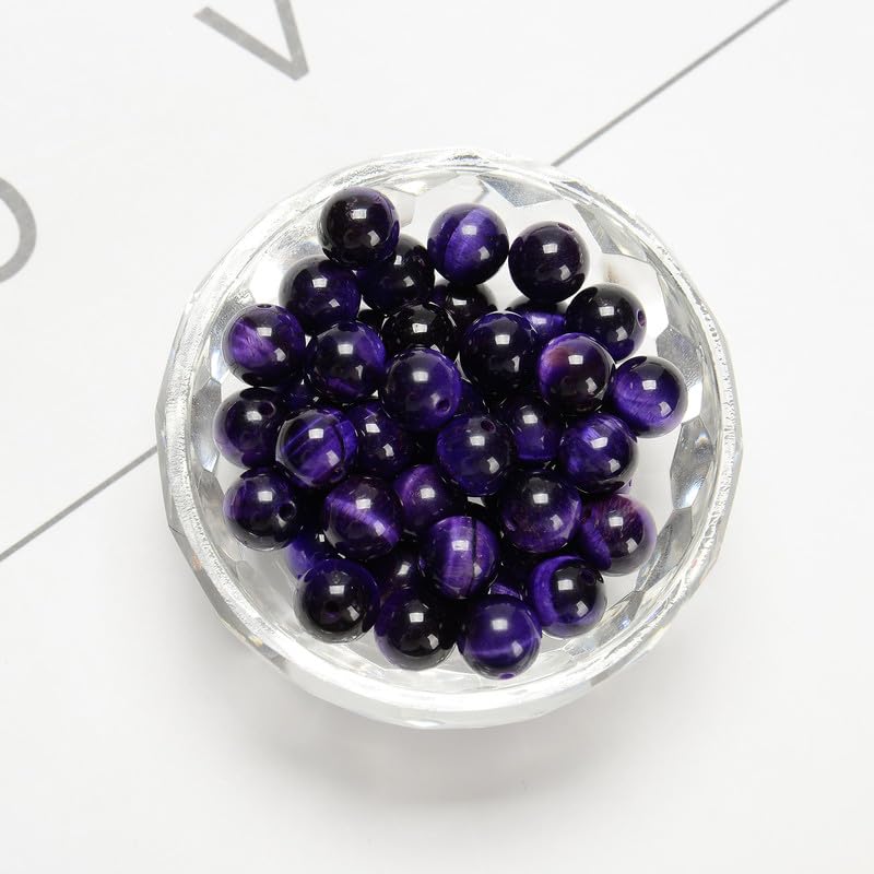 120pcs(2 Strand/Set) 6mm Purple Tiger Eye Stone Beads with Energy Power, Smooth Round Gemstone Beads for Jewlery Bracelets Earrings Making DIY - color: Purple Tiger Eye, size: 6mm