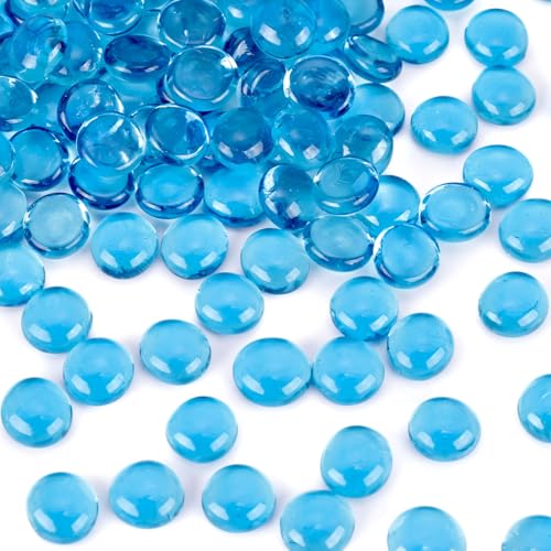 FUTUREPLUSX 1LB Light Blue Flat Glass Marbles, Glass Pebbles Vase Fillers for Centerpieces, Fish Tank for Aquarium Gravel Decor Table Scatter Art Craft - color: Light Blue