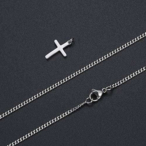 Joxevyia Cross Necklace for 14K Gold Filled Stainless Steel Small Cross Pendant with Cuban Chain Necklace Simple Faith Jewelry Christmas Gift for Men Women 16-24 Inches - size: 20 inches, style: small silver cross necklace
