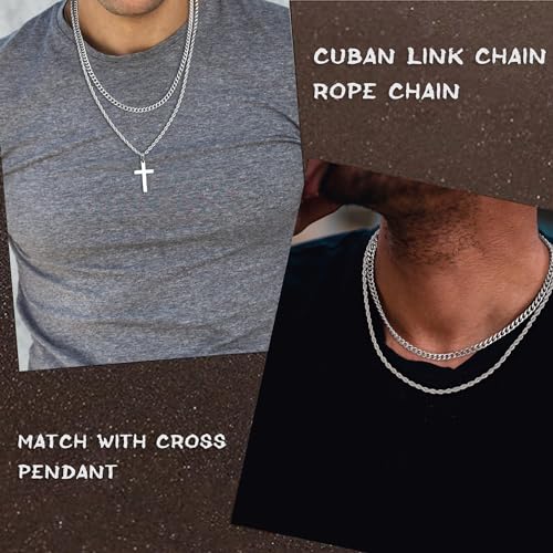 Yooblue Cross Necklace for Men, Gold Black Silver Mens Cross Necklaces Stainless Steel Cross Pendant Necklace Simple Jewelry Gifts Cross Chain Necklaces for Men - color: "Silver, style: 20in/22in