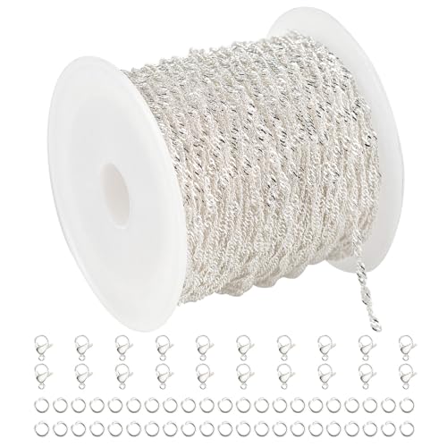 UMAOKANG 32.8 Feet Silver Jewelry Chains Bulk for Women Necklace DIY Twisted Singapore Thin Chain for Jewelry Making Silver Plated Brass Chain - color: Silver Singapore
