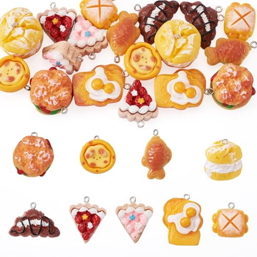 Cheriswelry Cup Cake Resin Pendants Lovely Food Sweet Dessert Dangle Charms Links Hanging Ornament with Metal Loop Fruit Pendants for Key Chains Bracelet Necklace Jewelry Making - color: Mixed Color-Bread&Cake