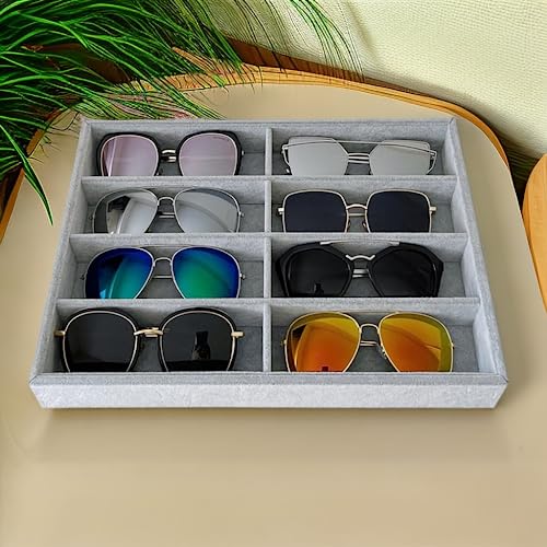 8 -Slot Premium Grade Velvet Sunglasses Eyewear Jewelry Show Tray Home Organizer Velvet Multifunctional Stackable - color: Gray-velvet 8