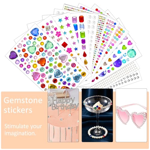 3500pcs Gem Stickers Jewels for Crafts，12 Sheets Rhinestone Stickers for DIY Craft，Stick on Gems Rhinestones for Crafts, Kids Art Supplies (Self-Adhesive Sparkle Jewels)