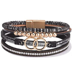 FANCY SHINY Mothers Day Gifts Boho Leather Wrap Bracelet Stackable Infinity Chunky Cuff Bracelets Western Hippie Outfits Jewelry Valentine Gifts for Women - color: Shiny Black