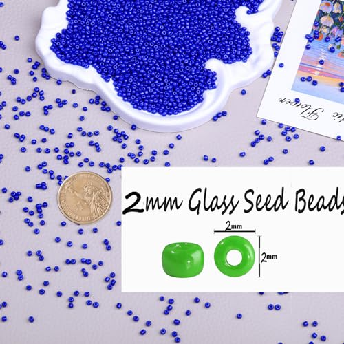 2mm Glass Seed Beads Bulk, Royal Blue 12/0 Tiny Round Seed Bead, Small Mini Pony Craft Beads for Bracelet Necklace Wrist Jewelry Making Beading Weaving DIY Crafts Supplies - color: Royal Blue