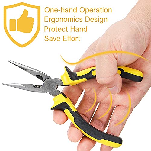 DOWELL 6 Inch Long Nose Pliers Needle Nose Pliers with Wire Cutter Nickel Chromium Steel Construction Professional Handle - size: 6"Long Nose Pliers