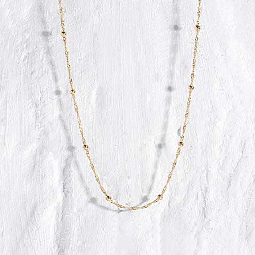 MEVECCO Dainty Gold Chain Choker Necklace 14K Gold Plated Handmade Boho Cute Tiny Beaded Link Choker Necklace Delicate Simple Minimalist Choker Necklace for Women - style: bead chain