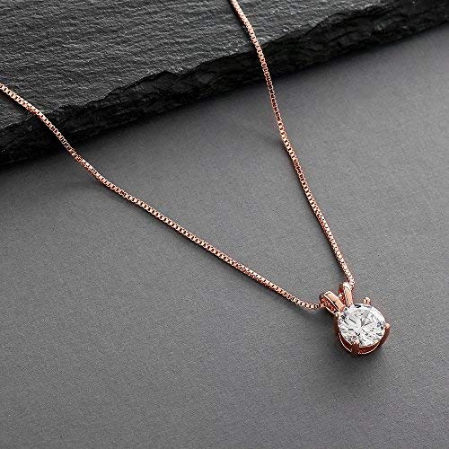 Mariell Cubic Zirconia Crystal Pendant Necklace for Women, 2 Carat 8mm CZ, for Brides, Wedding, Mother's Day Jewelry Gift - color: Rose Gold