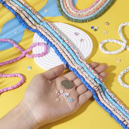 FASHEWELRY 12 Strands Polymer Clay Beads Kit 5.5mm Flat Round Heishi Camouflage Vinyl Disc for Necklaces Bracelets Jewelry Making