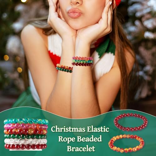Elecrelive Glass Round Beaded Bracelet Set Clay Beaded Bracelets Stretch Bracelets - color: Mix Colors, Christmas