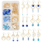 SUNNYCLUE 1 Box DIY 8 Pairs Blue Moon Earrings Making Starter Kit Including Moon Geometric Linking Connector Charms Teardrop Flower Beads Earring Findings for Women Earring Making Crafts