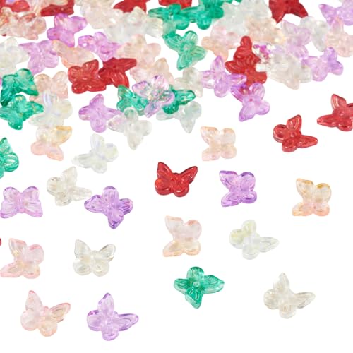 Beadthoven 120Pcs 6 Colors Butterfly Lampwork Beads Gold Sand Tiny Butterfly Shaped Glass Bead Caps Glittery Transparent Crystal Spacers for DIY Bracelet Necklace Earrings Jewelry Making - color: Butterfly Tiny
