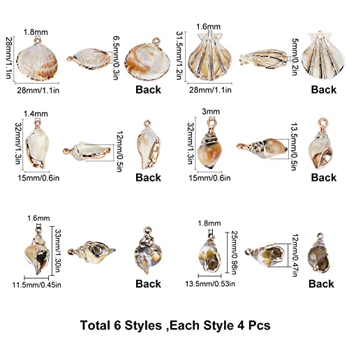 SUNNYCLUE 1 Box 24Pcs 6 Styles Sea Shell Pendants Electroplated Shell Charms Imitation Gemstone Style Spiral Shell Acrylic Charm for Women DIY Earring Necklace Bracelet Jewellery Making - color: 1 Box 24pcs 6 Styles Imitation Sea Shell Acrylic Charms