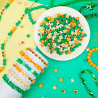 300pcs St. Patrick's Day Polymer Clay Beads Green Shamrock Hat Coins Rainbow Clay Spacer Beads for St. Patrick's Day Jewelry Making DIY Bracelet Necklace Accessories Craft Supplies - color: Green Gold