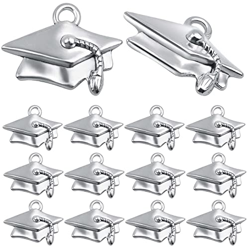 50 Pieces Graduation Cap Pendant Charms Alloy Graduation Diploma Hanging Pendants for DIY Bracelets Necklace Jewelry Making Decoration Gifts - color: Silver