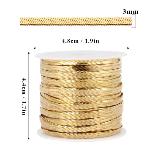 33 Feet Gold Snake Chains Roll, 3mm 18K Gold PVD Plated 304 Stainless Steel Flat Snake Chain Bulk Spool for Jewelry Making DIY Craft - color: 3.0mm Gold Flat Snake Chains