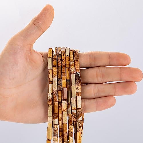 Natural Blown Picture Stone Rectangle Tube Beads 4x13mm 38cm/str Loose Semi Gemstone Stone Beads for Making Bracelets Necklace Earrings - color: Blown Picture, size: 4x13mm Rectangle