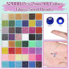 32000 Pcs 2mm Glass Seed Beads Small Craft Beads and 12000 Pcs 7mm Tube Bead Set, Glass Seed Bead Kit for DIY Bracelet Necklaces Crafting Supplies with Elastic Strings Beading Needles 96 Colors