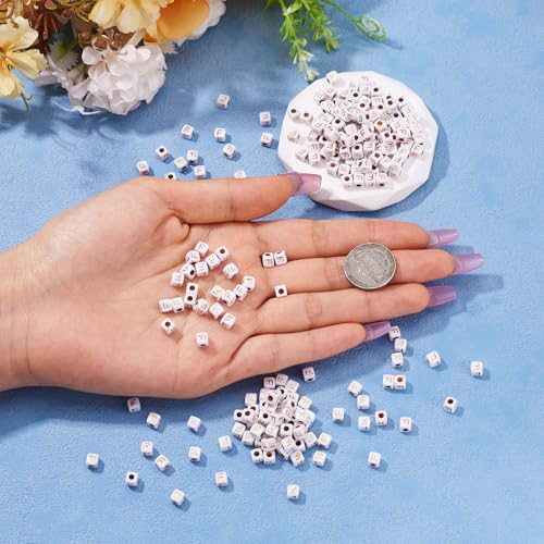 FASHEWELRY 500Pcs White Golden Letter Beads 4.5mm Square Alphabet Beads Acrylic Cube Letter F Beads for Friendship Bracelet Necklace Keychains Jewelry Making - color: Letter F