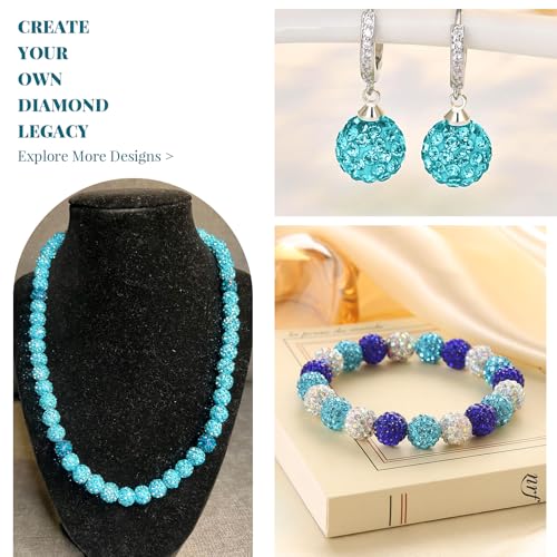 100Pcs 10mm Aquamarine Rhinestone Beads for Jewelry Making, Shiny Round Disco Ball Sparkly Beads Bulk with 10-Grid Storage Box for DIY Baseball Necklaces Shamballa Bracelets - color: Lake Blue