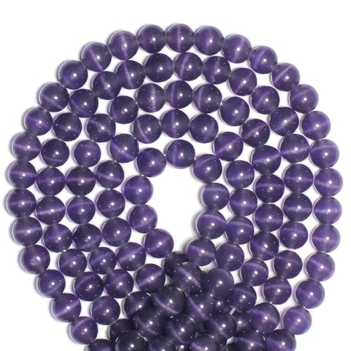 100pcs Violet Cat Eye Beads 8mm Round Semi Precious Stone Hole Size 1mm DIY Charm Spacer Beading Smooth Gemstone Loose Beads for Jewelry Making Bracelets Necklaces Earrings Crafting - color: Violet