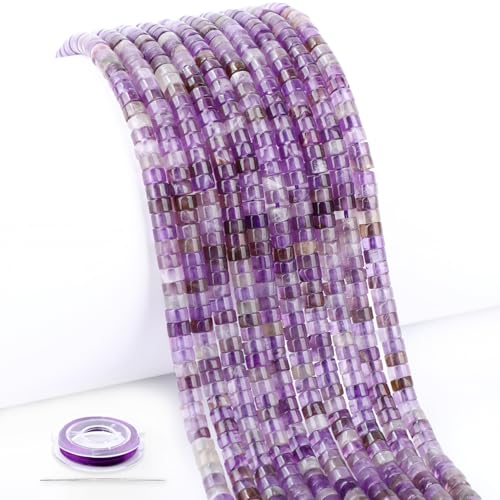 Natural Amethyst Heishi Spacer Beads Loose Semi Precious Flat Round Gemstone Disc Shape Stone for Beading Jewelry Making 4x2mm 15.5" - color: Amethyst