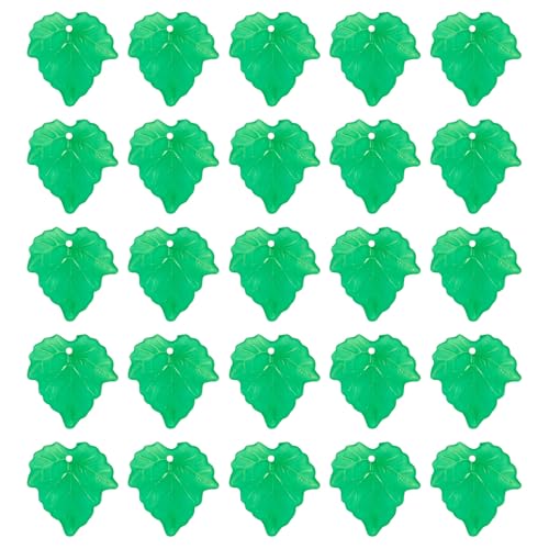 Crafans 100Pcs Frosted Acrylic Leaf Charms 24x22.5x3mm Transparent Plant Pendants Matte Clear Leaves Beads Charms for Jewelry Making (Green) - color: Green