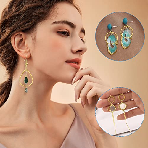 120Pcs Earring Hoops for DIY Jewelry Making - Hypoallergenic Earring Findings with Round, Square, Teardrop, Circle Shapes - Open Bezel Pendant Frame - color: Gold