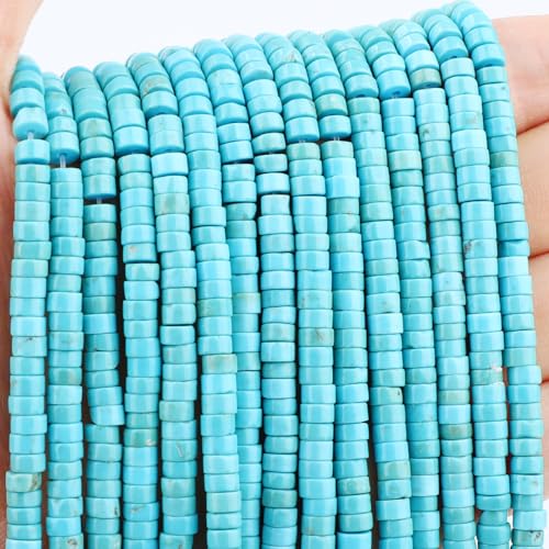 Natural Blue Turquoise Heishi Spacer Beads Loose Semi Precious Flat Round Gemstone Disc Shape Stone for Beading Jewelry Making 4x2mm 15.5" - color: Blue Turquoise