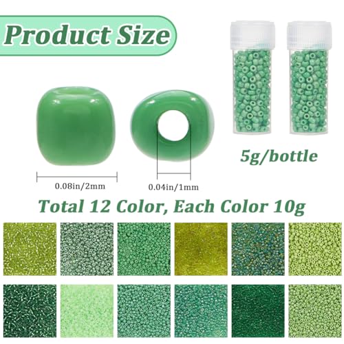 SUNNYCLUE 120G 12/0 Seed Bead Glass Bead Green Glass Seed Beads 2mm Mini Craft Beads Round Glass Seed Bead Bulk Small Loose Spacer Beads for Jewelry Making DIY Earrings Friendship Bracelets Necklace - color: Mixed Color 2