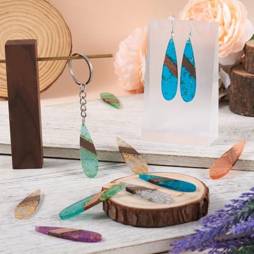 Beadthoven Transparent Teardrop Big Pendants for Jewelry Making, 12Pcs/6 Pairs Resin Wood Charms Glittery Crystal Pendants for Women Wood Earrings Necklace Bookmarks Making DIY Crafts Supplies - color: Colorful Drop Glittery