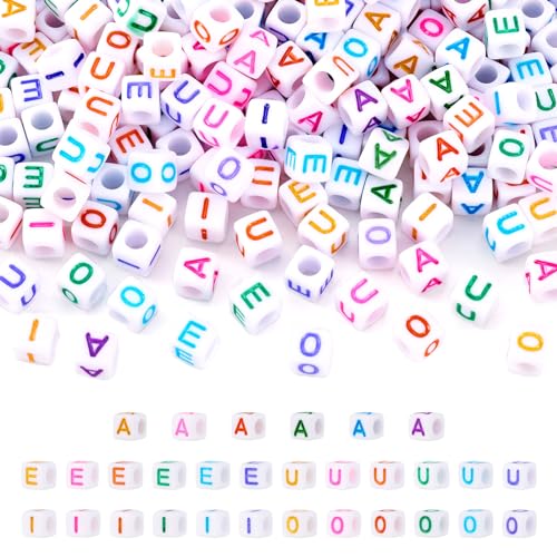 FASHEWELRY 500Pcs Square Vowel Letter Beads 6mm Colorful Cube Alphabet Beads Acrylic AEIOU Initial Bead for DIY Bracelet Keychain Necklace Jewelry Making - color: A, E, I, O, U, size: 6x6x6mm