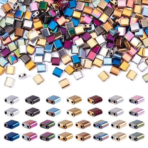Beadthoven 225Pcs Tila Beads 2-Hole Seed Beads 6mm Flat Square Hematite Beads 15 Colors Gemstone Loose Beads for Jewelry Making Multi-Strand Bracelet Necklace Earring DIY Crafts Supplies - color: Bright Color, size: 6mm