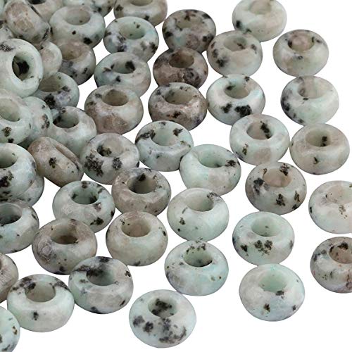 TUMBEELLUWA Natural Gemstone Beads for Jewelry Making, Rondelle Large Hole Loose Beads Pack of 15,Sesame Jasper(8x14 mm) - color: Mixed Color