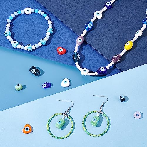 PH PandaHall 50pcs Evil Eye Beads, Handmade Lampwork Spacer Bead Bracelet Connector Bead Craft Beads for DIY Bracelets Earrings Necklace Jewelry Making, Mix Colors