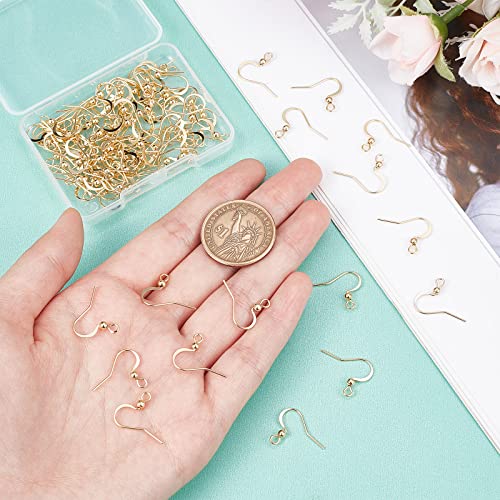 SUNNYCLUE 1 Box 100Pcs Real 18K Gold Plated French Earring Hooks Fish Hook Earrings Stainless Steel Ear Wires Ball Dot Earwires for Jewellery Making Women Adults DIY Dangle Earrings Crafts Supplies - color: 100pcs Real 18k Gold Plated French Earring Hooks