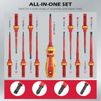 1000V Insulated Electrician Screwdriver Set - 13-Piece Professional Electrical Screwdriver Set Insulation Handle CRV Steel Magnetic Phillips Slotted Pozi Torx Tips VDE & GS Certified - style: 13 PCS VDE Interchangeable Pro