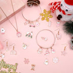 SANNIX 110Pcs/55 Pairs Christmas Charms, Pink Christmas Charm for Jewelry Making, Holiday Xmas Enamel Pendants for DIY Bracelet Necklaces Earrings Craft Supplies - style: Pink Christmas Charms