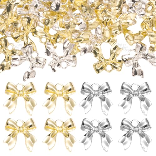 60 Pcs Alloy Bow Bowknot Charms, Silver and Gold Bow Tie Pendant Charms Bulk for Jewelry, Bowknot Pendants Earring Charm Necklace Bracelets DIY Crafts Supplies - color: Set-3