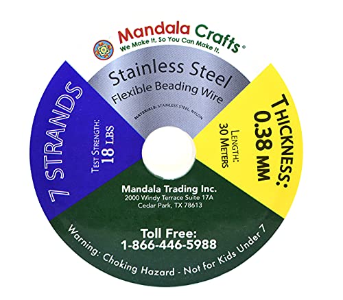 Mandala Crafts 7 Strand Beading Wire for Jewelry Making - 98 FT 26 Gauge Stainless Steel Braided Tiger Tail Wire for Bead Stringing - size: 7 Strands 26 Gauge 0.38MM 98FT