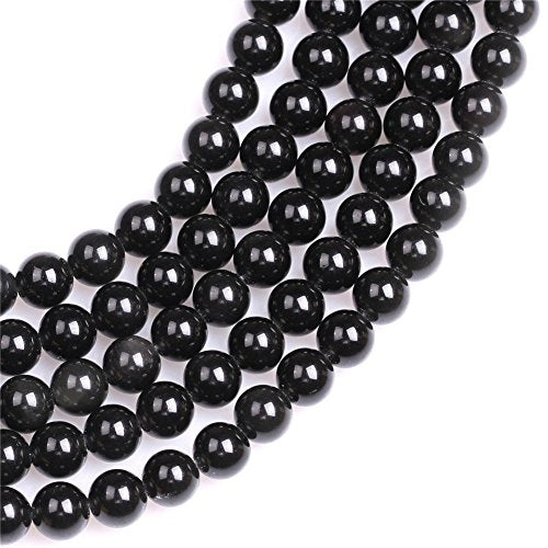 8mm Natural Black Obsidian Beads Round Gemstone Loose Beads for Jewelry Making (45-48pcs/strand) - color: Black Obsidian, size: 8mm