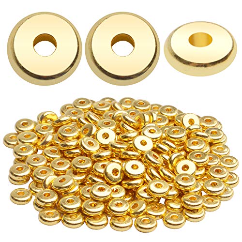 200pcs 8mm Flat Round Rondelle Spacer Beads Disc Spacers Loose Beads Jewelry Metal Spacers for DIY Bracelet Necklace Crafts,Gold - color: Gold