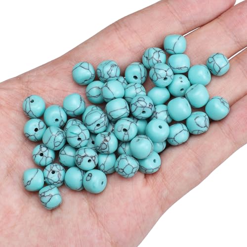 BEADIA Natural Blue Turquoise Flat Cut Round Drum Stone 8mmx7mm Loose Semi Gemstone Beads for Jewelry Making 38cm - color: Blue Turquoise